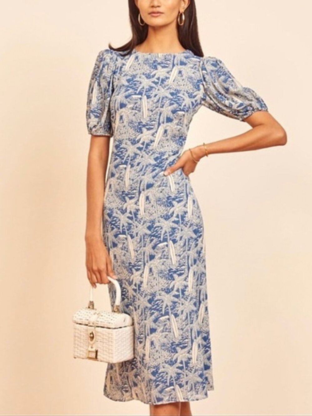 Reformation Palmer Blue White Surfboard Floral Midi Dress Size 6